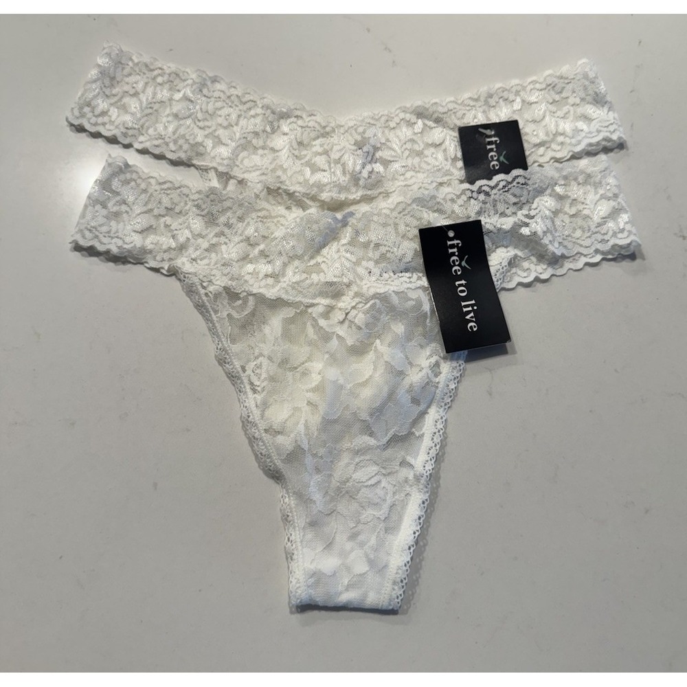 Free To Live White Lace Thong Panty Lot Underwear One Size Bridal Sheer